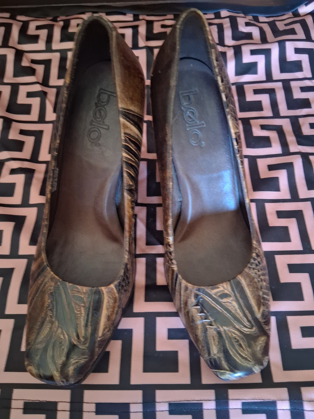 bolo Women's Brown Metallic Chunky Heels